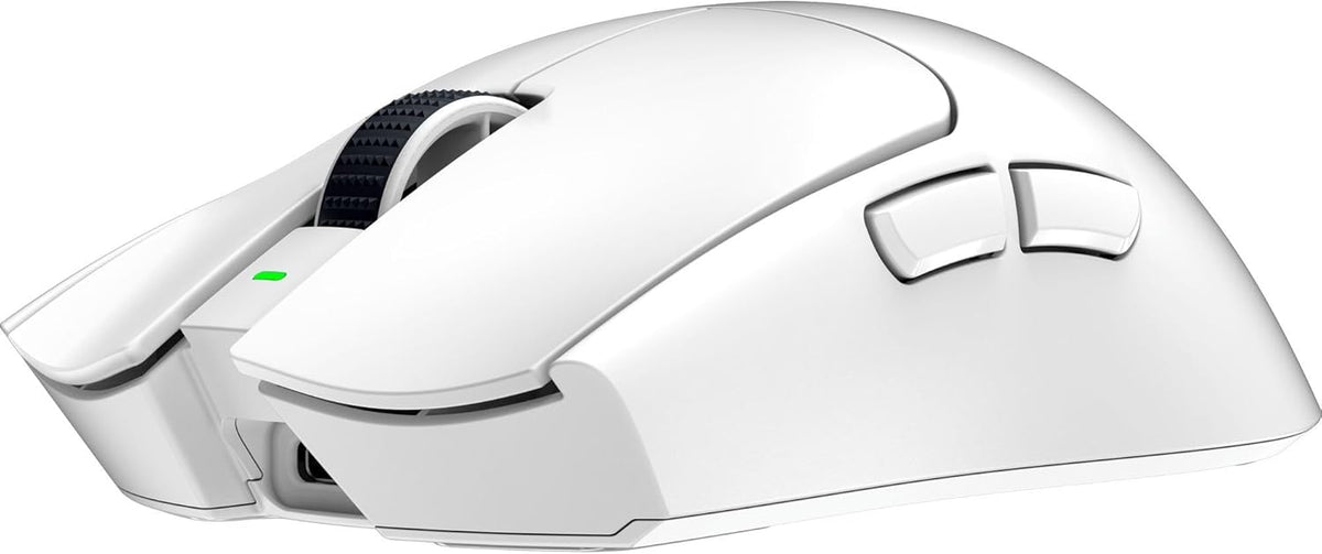 Souris gaming à connectivité sans fil Razer Viper V3 Pro : symétrique, légère (55 g), fréquence de rafraîchissement de 8 000 Hz, capteur optique 35 000 DPI, commutateurs optiques Gen3, 8 boutons programmables, autonomie de 95 h, blanche.