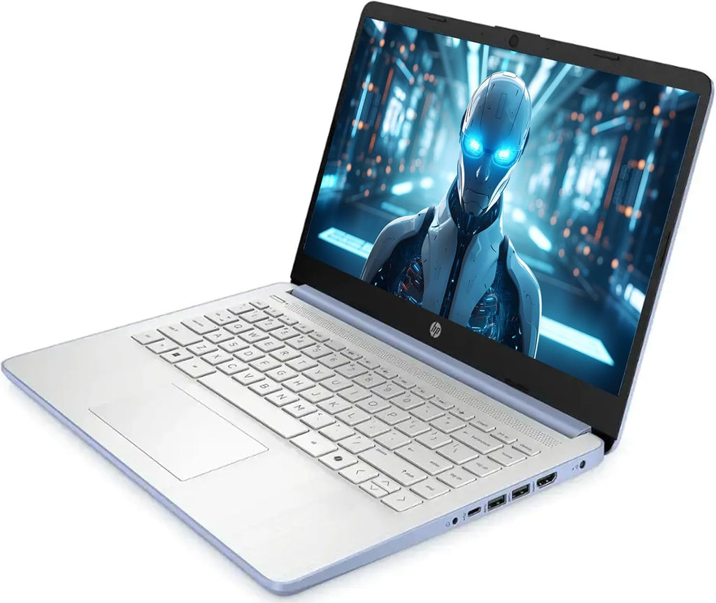 Ordinateur compact portable HP avec Microsoft Office et 1 To de stockage cloud (1 an) | Écran HD 14 pouces | 4 Go de RAM | Disque dur UFS 128 Go | Processeur Intel quadricœur (plus performant qu'un i3-10110U) | Webcam | USB-C | Windows 11 Famille en