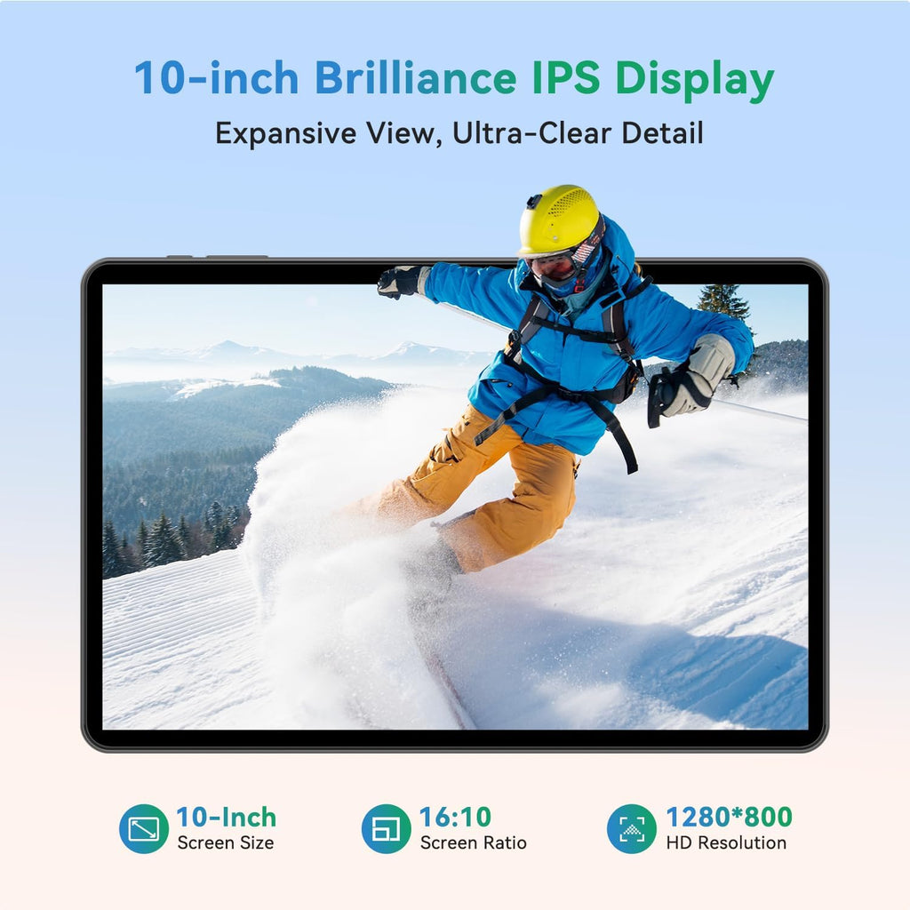 Tablette tactile SVITOO 10 pouces, Android 16 pour enfants et adultes, processeur octocœur, 20 Go de RAM, 128 Go de stockage extensible jusqu'à 1 To, double caméra 8 MP et 2 MP, écran partagé, batterie 6 600 mAh, GPS, deux haut-parleurs, déverrouilla