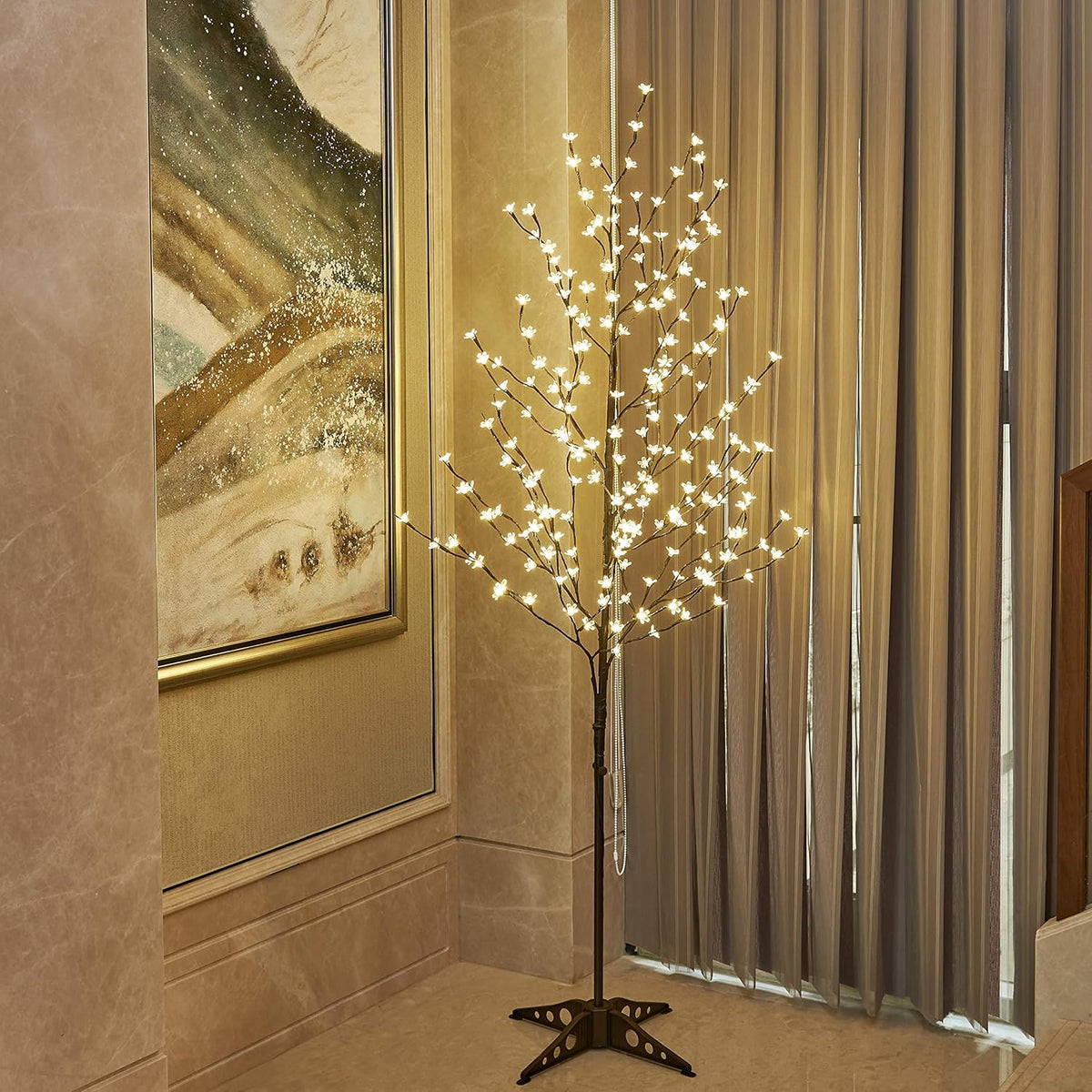 Arbre à cerisier lumineux Lightshare (6 pièces de 1,8 m, blanc chaud) – Modèle pratique