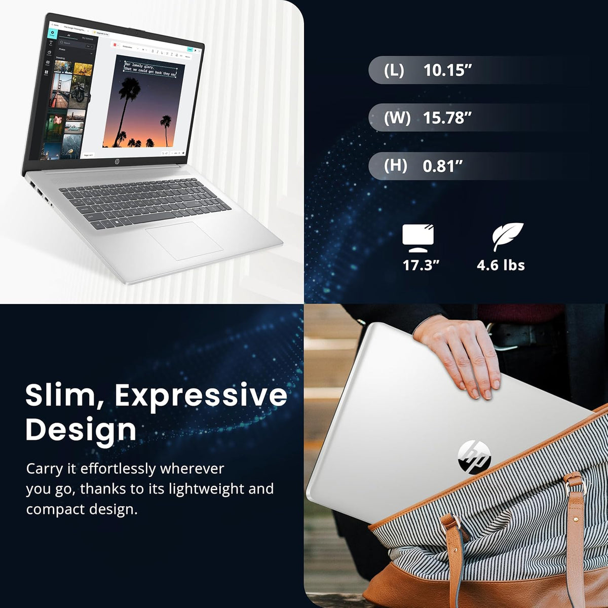 Ordinateur compact portable HP 17,3" FHD IPS antireflet, processeur Intel 7-150U, 16 Go de RAM, 2 To de stockage (SSD 1 To et station d'accueil 1 To), carte graphique Intel, pavé numérique, Wi-Fi 6, webcam 1080p, charge rapide, Windows 11 Famille