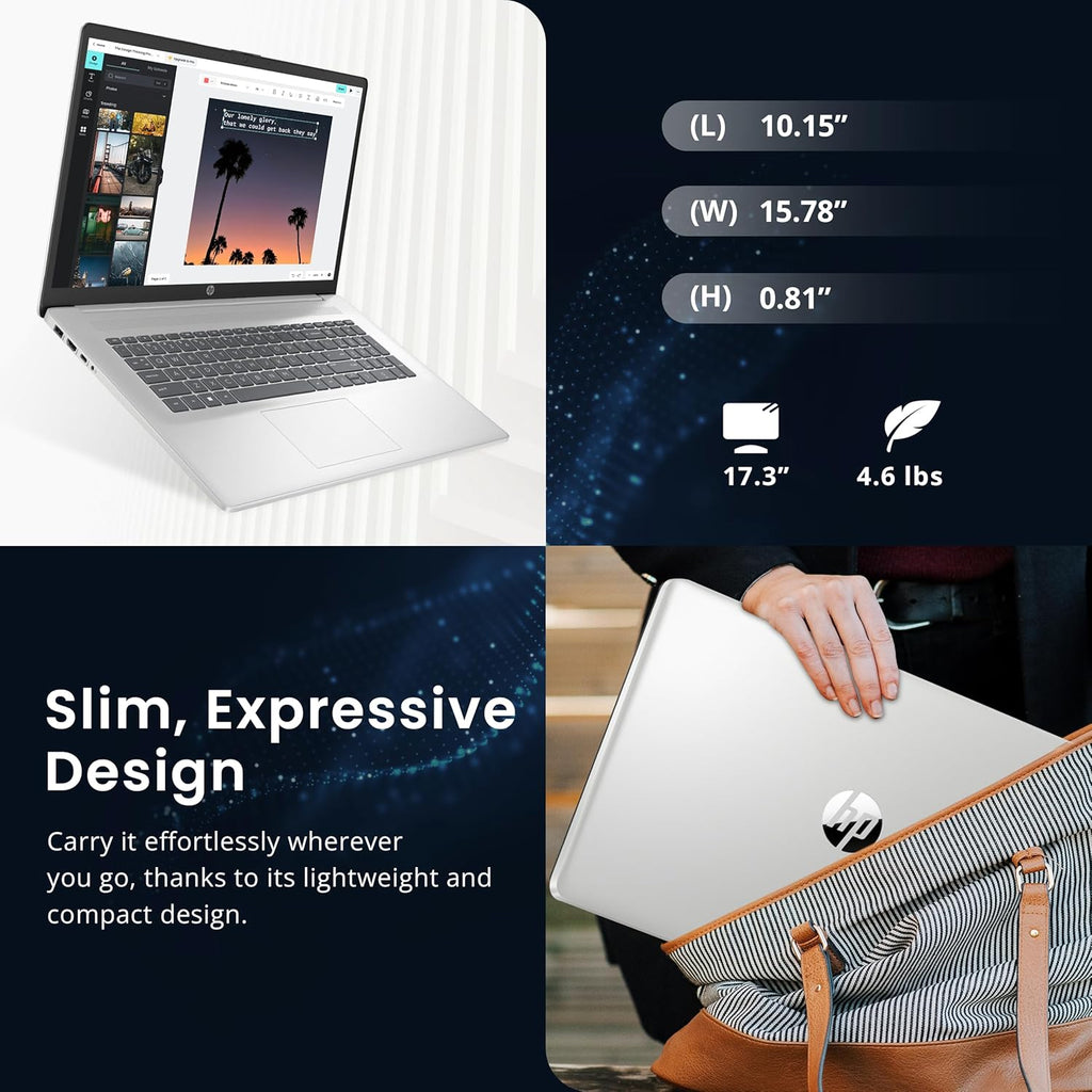 Ordinateur compact portable HP 17,3" FHD IPS antireflet, processeur Intel 7-150U, 32 Go de RAM, 3 To de stockage (SSD de 2 To et station d'accueil de 1 To), carte graphique Intel, pavé numérique, Wi-Fi 6, webcam 1080p, charge rapide, Windows 11