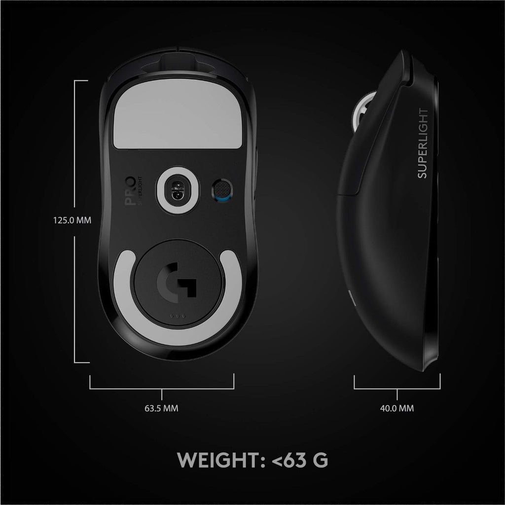 Souris gaming à connectivité sans fil Logitech G PRO X Superlight, ultra-légère, capteur Hero 25K, 25 600 DPI, 5 boutons programmables, longue autonomie, compatible PC/Mac - Noir