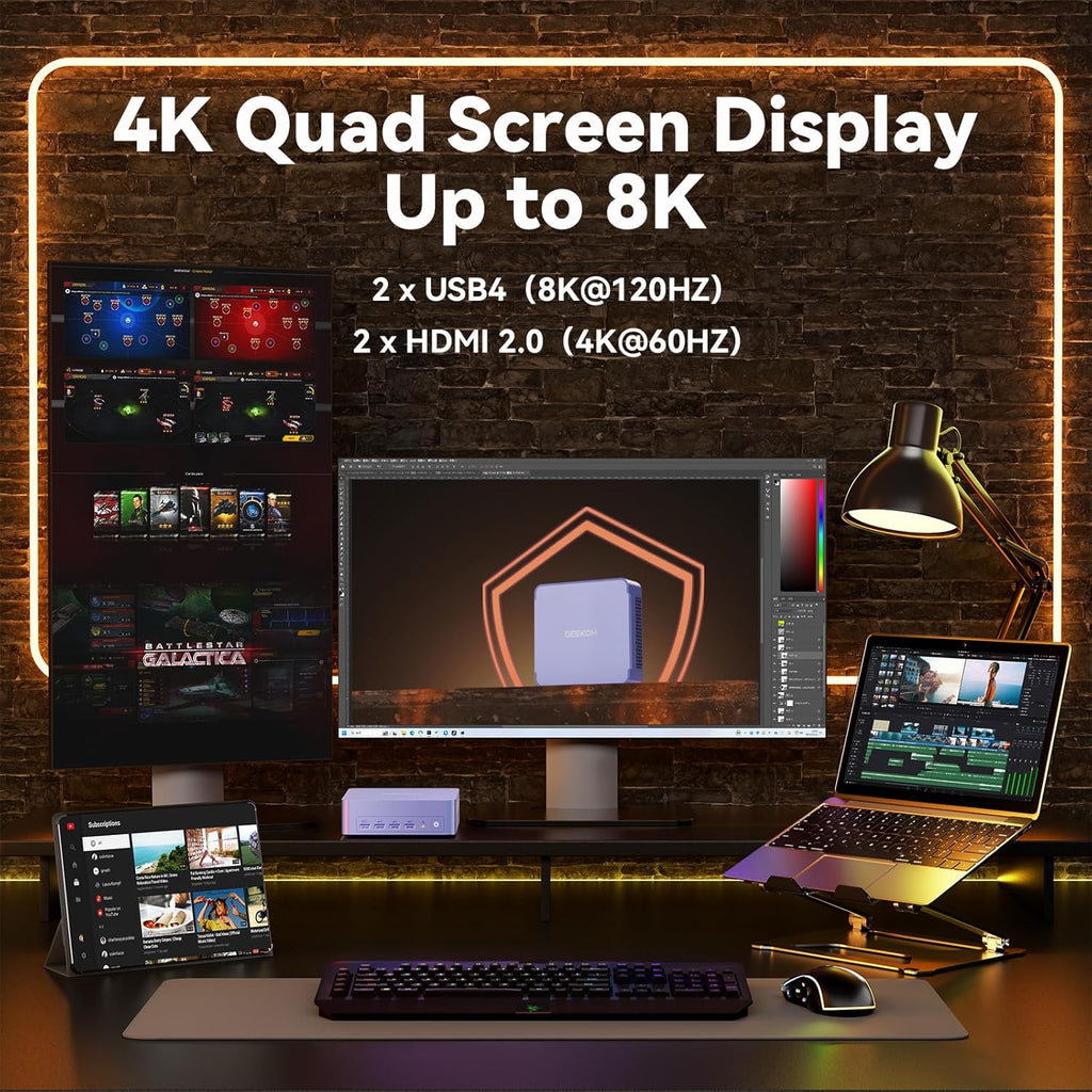 Mini PC GEEKOM AX8 Max doté de processeur AMD Ryzen 7 8745HS, double port LAN 2,5 GbE, 32 Go de RAM DDR5 (extensible), SSD NVMe de 1 To (extensible), carte graphique Radeon 780M, USB 4.0 (40 Gbit/s), prise en charge de quatre écrans, Windows 11 Pro…