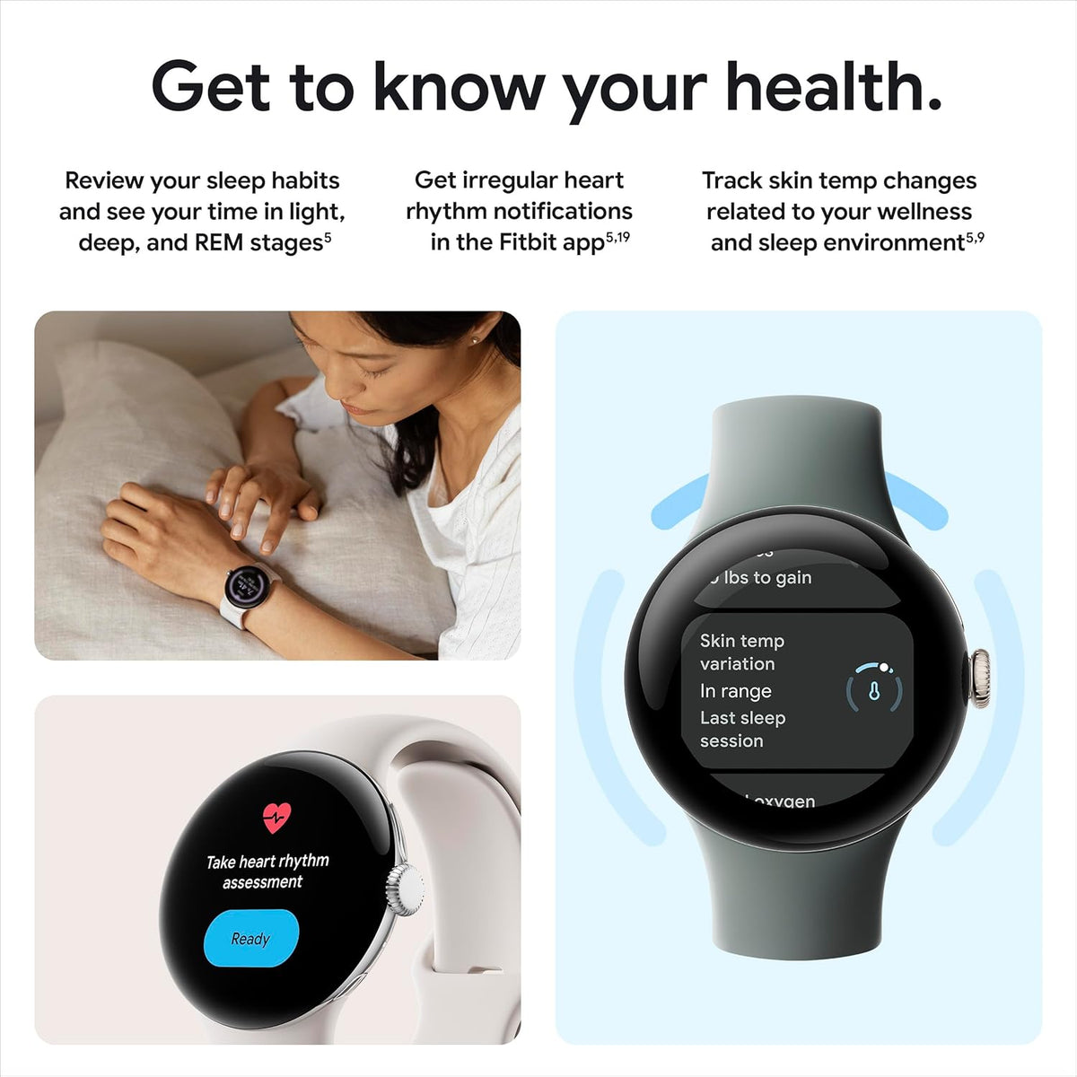Présentation : Google Pixel Watch 2 (modèle précédent) avec le meilleur de Fitbit : suivi de la fréquence cardiaque, gestion du stress, sécurité. Montre connectée Android avec boîtier en aluminium argenté poli, bracelet Bay Active et Wi-Fi.