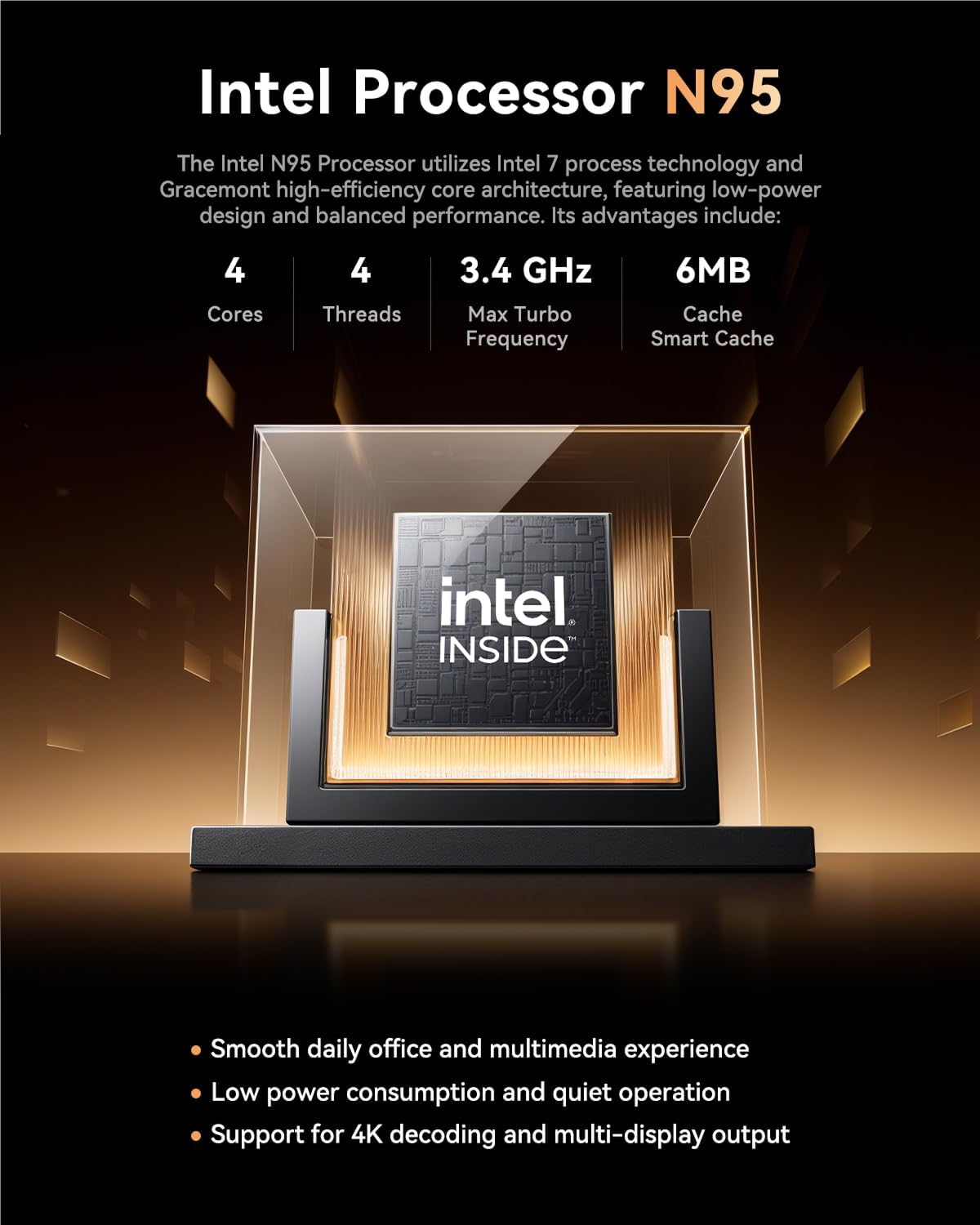 Mini-ordinateur KAMRUI Essenx E1 doté de processeur N95, 12 Go de RAM LPDDR5 et SSD M.2 de 256 Go. Mini PC au format compact compatible double Wi-Fi 4K, Ethernet et Bluetooth. adapté à les entreprises.