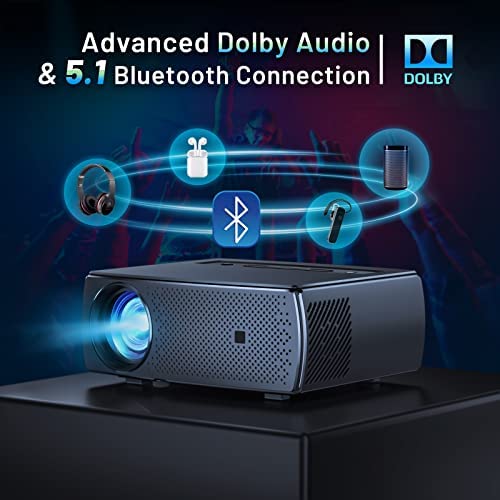 Mini projecteur Bluetooth CLOKOWE 9600L, projecteur HD 1080p 5G WiFi, compatible 4K et zoom, projecteur de films facile à transporter doté de audio Dolby