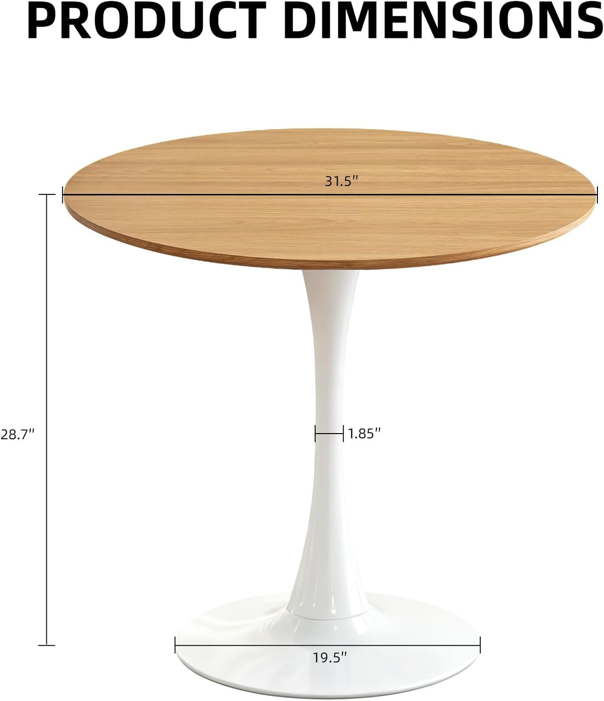 Table de salle à manger ronde, table tulipe circulaire de 80 cm dotée de plateau épais et pied en métal, table bistro moderne du milieu du siècle pour cuisine, petits espaces, salon, café (imitation chêne)