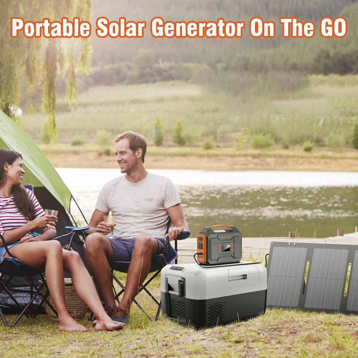 Générateur solaire compact portable avec panneaux 300 W, station d'alimentation avec panneau solaire 60 W, prise secteur 110 V, bloc d'alimentation solaire, générateur de camping, batterie externe 65 W avec alimentation CC pour ordinateur compact