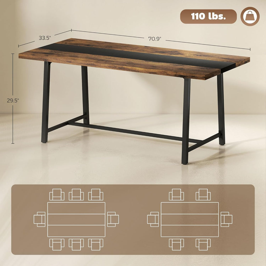 Table de salle à manger industrielle HOMCOM pour 8 personnes, table rectangulaire de 180 cm de long dotée de grand plateau et pieds en acier, marron rustique