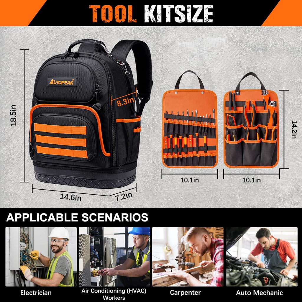 Sac à dos robuste à 96 poches pour outils de CVC, sac à dos d'électricien pour hommes et femmes, organisateur de sac à outils pour CVC, grand sac à dos avec compartiment pour ordinateur compact portable et base moulée pour la construction