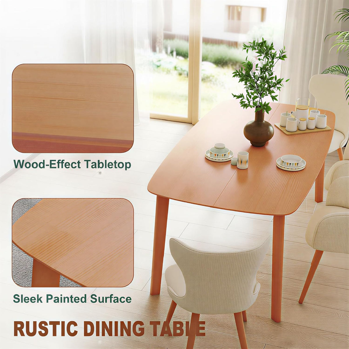 Table de salle à manger HOMCOM en bois massif pour 6 personnes, table de cuisine rectangulaire rustique de 150 cm de long dotée de grand plateau, couleur naturelle