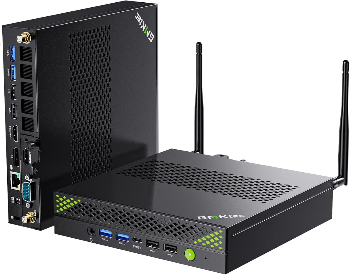 Station de travail mini PC GMKtec Intel Core i9 13900HK (14 cœurs/20 threads) allant jusqu'à 5,4 GHz, 32 Go de RAM DDR5, SSD de 1 To, 8 ports USB, COM, HDMI, DP, usage bureautique et professionnel.