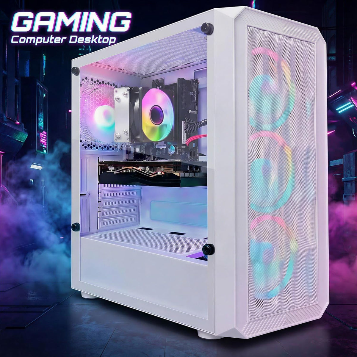 Ordinateur de bureau gaming STGAubron : processeur AMD Ryzen 3 3200G 3,6 GHz, carte graphique Radeon RX 580 8 Go, 16 Go de RAM DDR4, SSD 1 To, Wi-Fi 6, Bluetooth 5.0, 4 ventilateurs RGB, Windows 11 Famille. – Modèle pratique