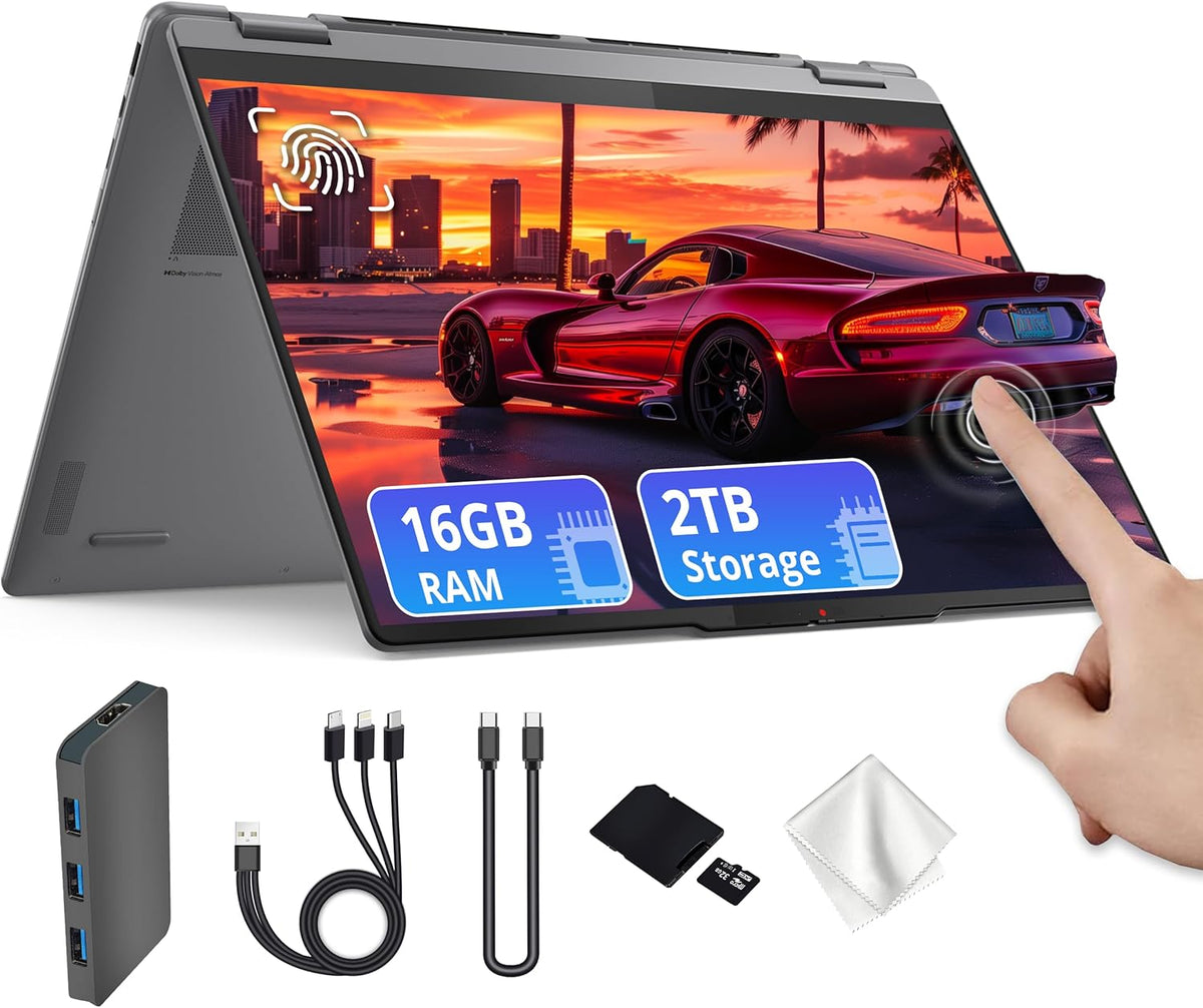 Ordinateur compact portable Lenovo Yoga 7i 2-en-1, écran tactile 2K de 16 pouces, processeur Intel Ultra 5 226V, 16 Go de RAM LPDDR5X, 2 To de stockage (SSD de 1 To et station d'accueil de 1 To), carte graphique Intel Arc, clavier rétroéclairé