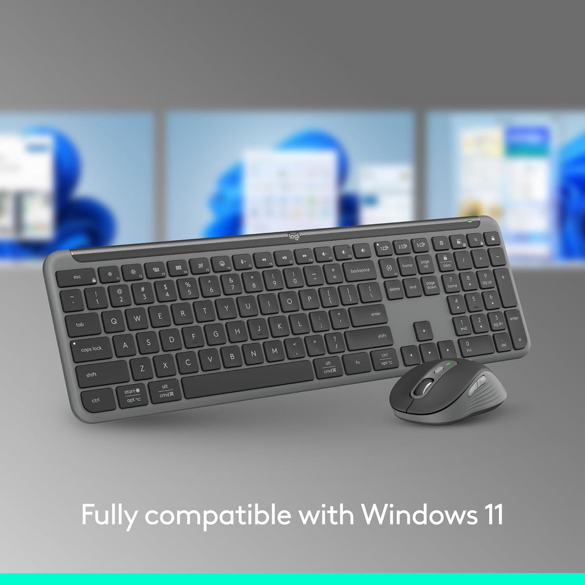 Ensemble clavier et souris à connectivité sans fil Logitech Signature Slim MK955 pour professionnels : frappe silencieuse, récepteur sécurisé, Bluetooth, certification internationale, compatible Windows/Mac/Chrome/Linux - Graphite