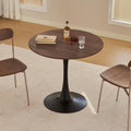 Table de salle à manger ronde, table tulipe circulaire de 80 cm dotée de plateau épais et pied en métal, table bistro moderne du milieu du siècle pour cuisine, petits espaces, salon, café (imitation noyer)
