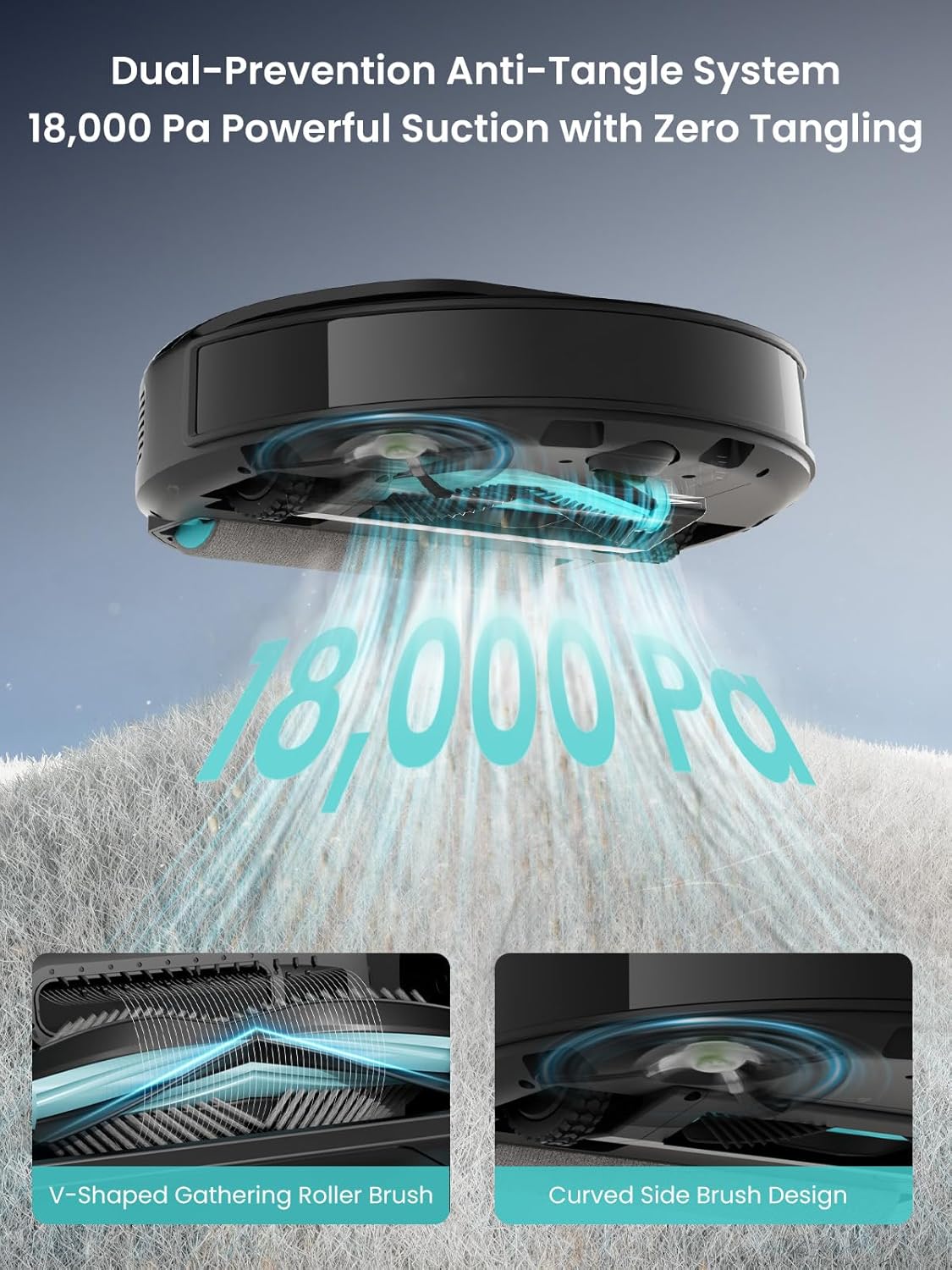 Aspirateur et laveur robot Lefant LiDAR, aspiration de 18 000 Pa, détection d'obstacles PSD 2.0, aspirateur robot tout-en-un doté de vidage automatique après 120 jours, lavage autonettoyant, séchage automatique, compatible Wi-Fi 2,4 GHz/5 GHz, M5 Pro