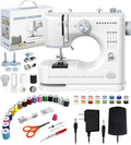Machine à coudre pour débutants, 16 points intégrés, petite machine à coudre dotée de kit d'accessoires, 2 vitesses, pédale, tiroir de rangement, design de table portable et complet pour le bricolage à domicile (blanc cassé)