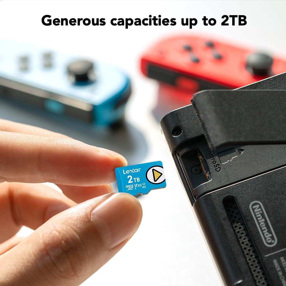 Carte microSD Lexar Play bleue 2 To, UHS-I, C10, U3, V30, A2, 4K, jusqu'à 160 Mo/s, carte mémoire microSDXC, extension de stockage pour Nintendo Switch 1, consoles de jeux, smartphones et tablettes (LMSPLBL002T-BNNNU) pratique