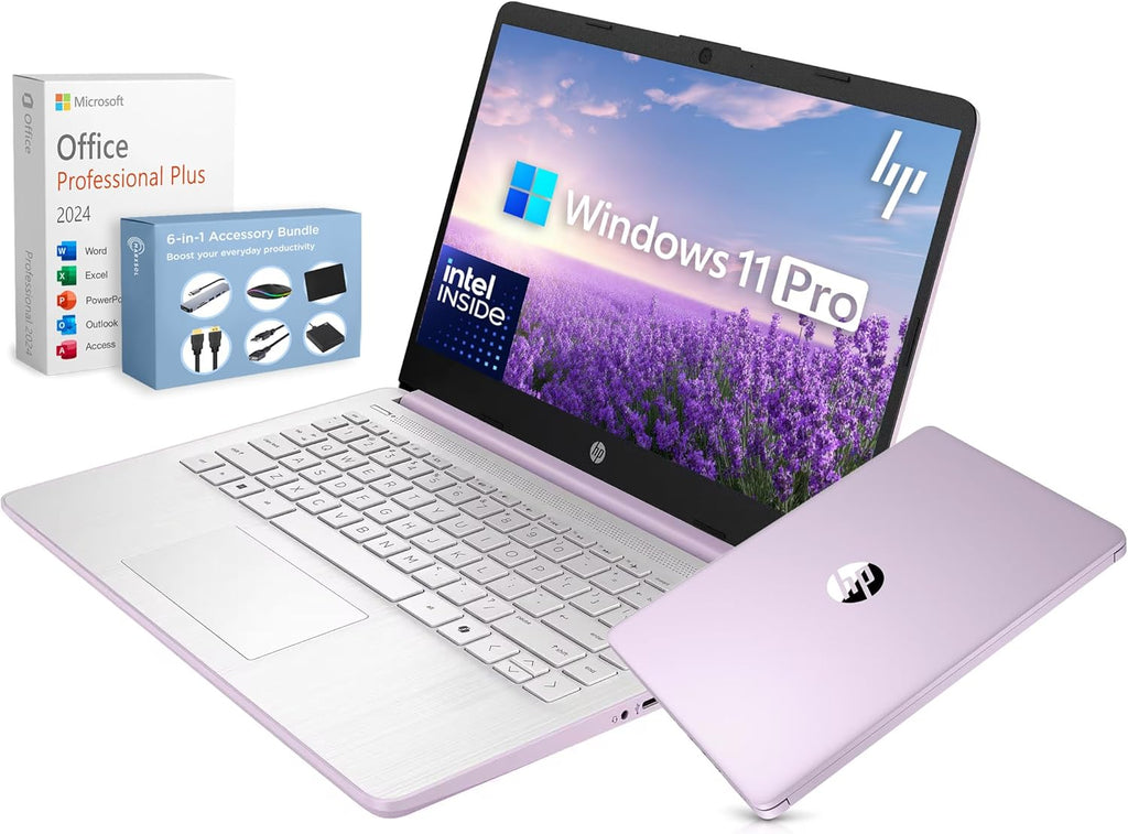 Ordinateur compact portable HP 14" Ultra Léger et Fin 2026 Premium, MS Office, Copilot AI, processeur Intel quadricœur, 4 Go de RAM DDR5, 628 Go de stockage (128 Go UFS + 500 Go extensible), batterie longue durée, MarxsolAccessory, Windows 11