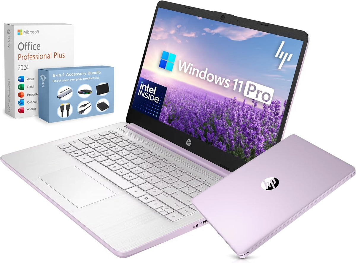 Ordinateur compact portable HP 14" Ultra Léger et Fin 2026 Premium, MS Office, Copilot AI, processeur Intel quadricœur, 4 Go de RAM DDR5, 628 Go de stockage (128 Go UFS + 500 Go extensible), batterie longue durée, MarxsolAccessory, Windows 11