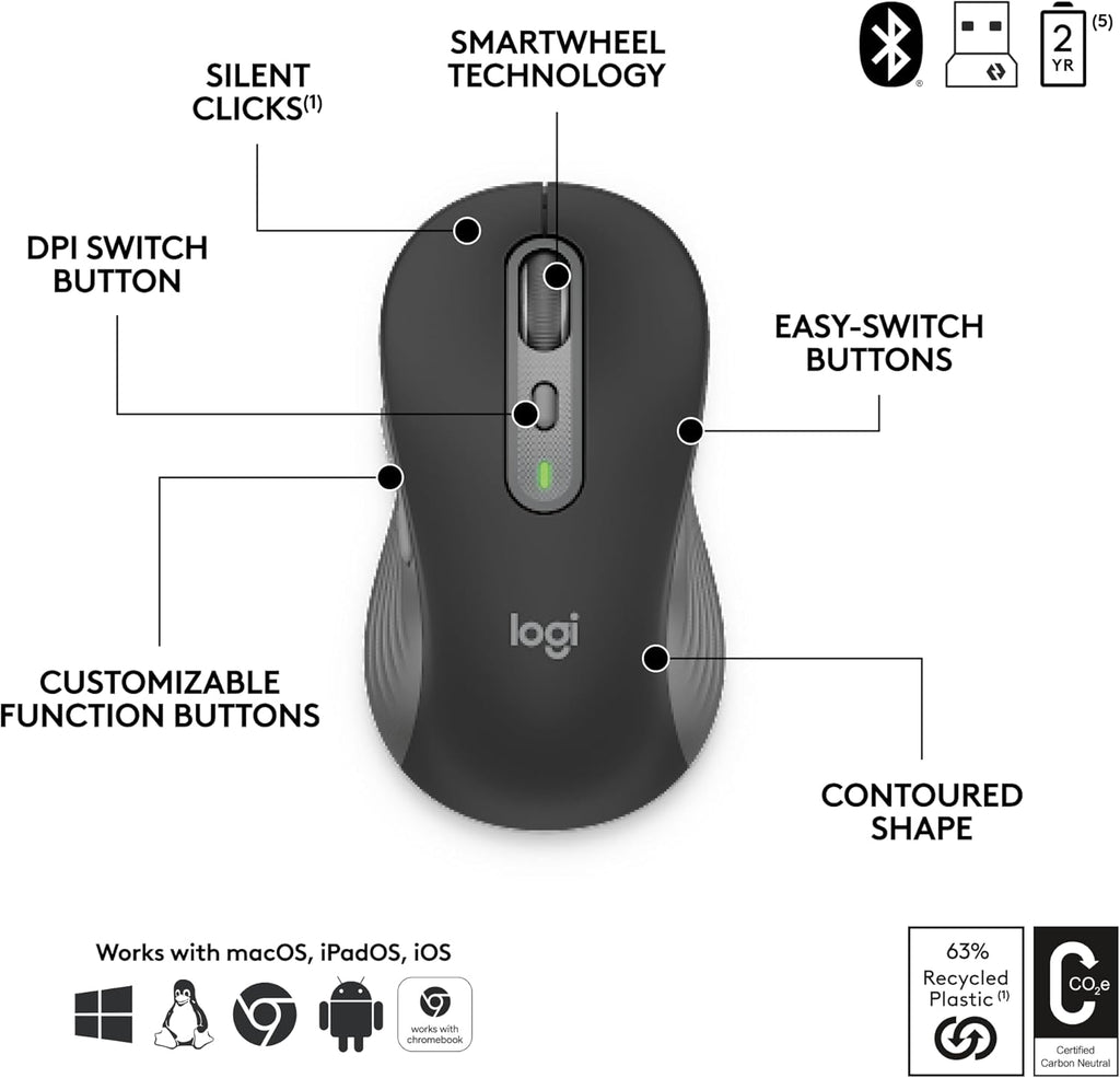 Ensemble clavier et souris à connectivité sans fil Logitech Signature Slim MK955 pour professionnels : frappe silencieuse, récepteur sécurisé, Bluetooth, certification internationale, compatible Windows/Mac/Chrome/Linux - Graphite