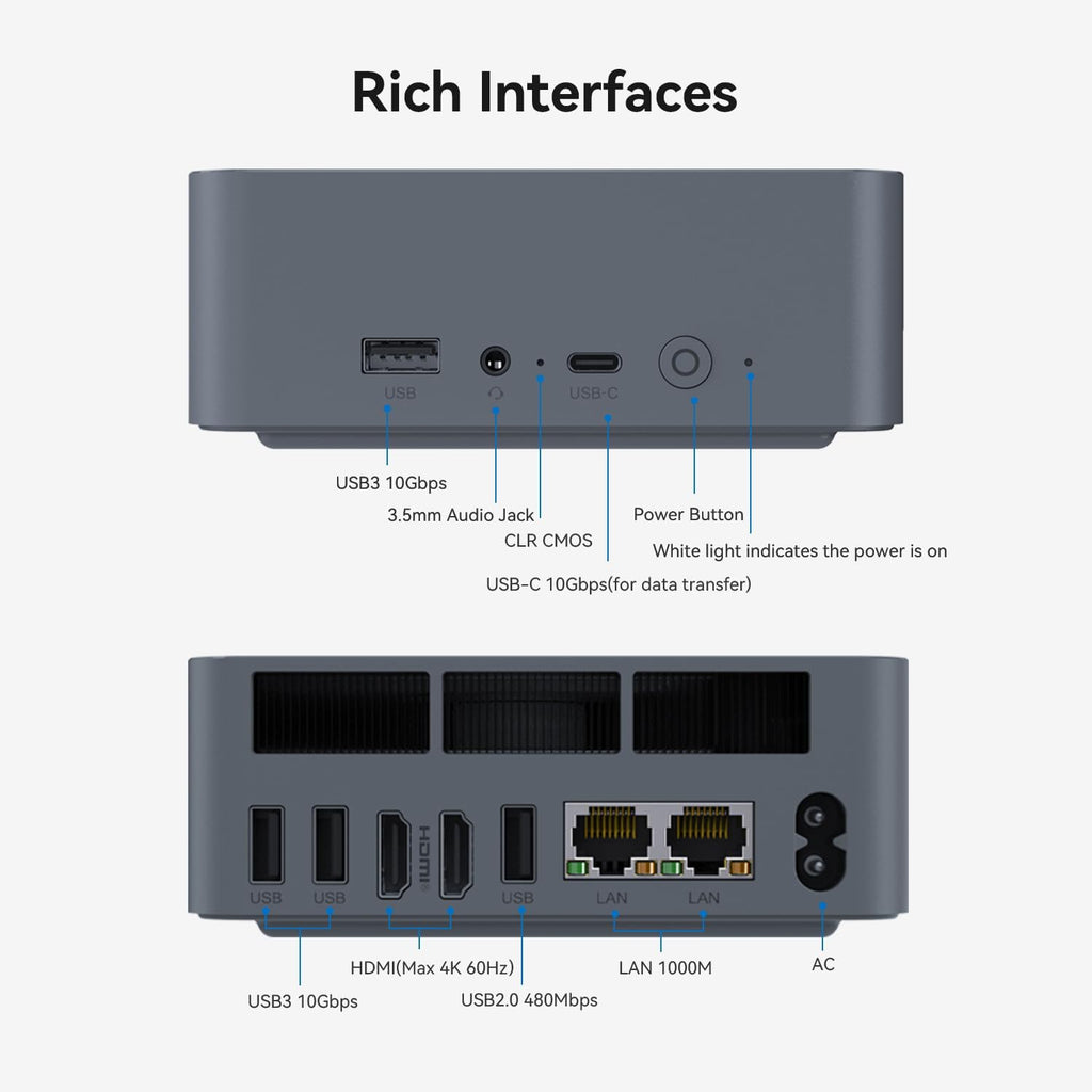 Mini PC Beelink EQi12 - Mini-ordinateur Intel i5-1235U (allant jusqu'à 4,4 GHz) 10 cœurs/12 threads - 16 Go de RAM DDR4 - SSD M.2 NVMe 500 Go - Ordinateur de bureau - 4K à 60 Hz - HDMI et DisplayPort - Wi-Fi 6 - Bluetooth 5.2 - Ethernet Gigabit…