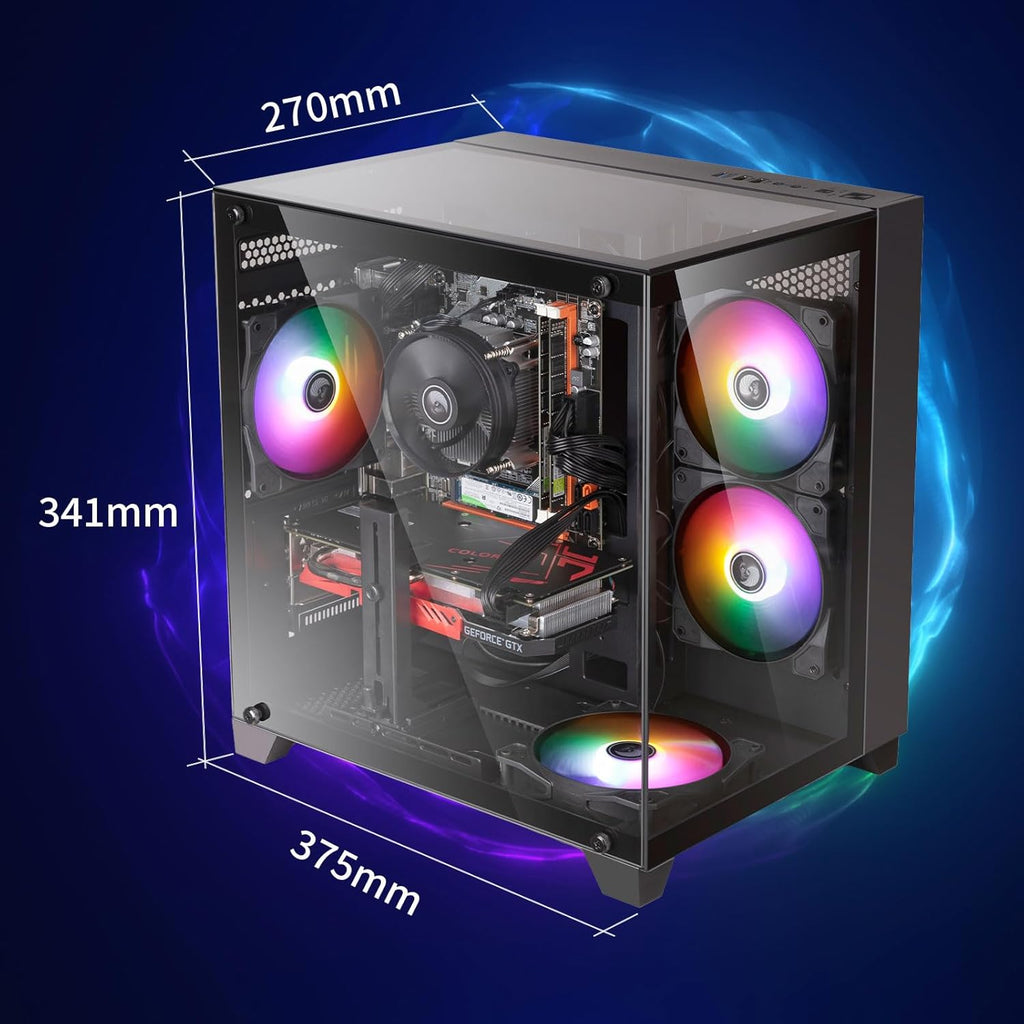 PC de bureau gaming pré-assemblé, processeur Intel Core i5 cadencé à 3,2-3,6 GHz, carte graphique RX550 doté de 4 Go de mémoire vidéo GDDR5, 16 Go de RAM, SSD NVMe de 512 Go, Wi-Fi 5, 4 ventilateurs RGB, Windows 11