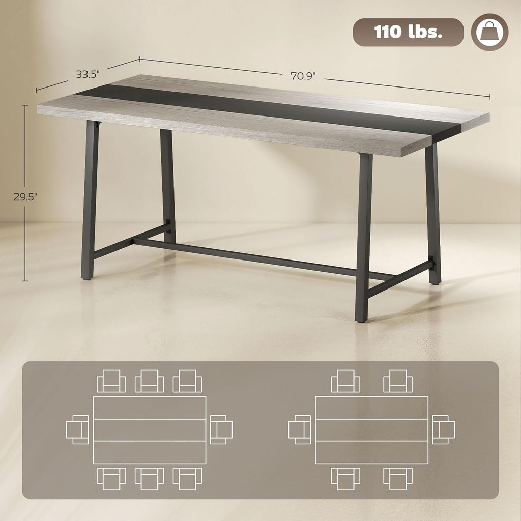 Table de salle à manger industrielle HOMCOM pour 8 personnes, table rectangulaire de 180 cm de long dotée de grand plateau et pieds en acier, gris vieilli