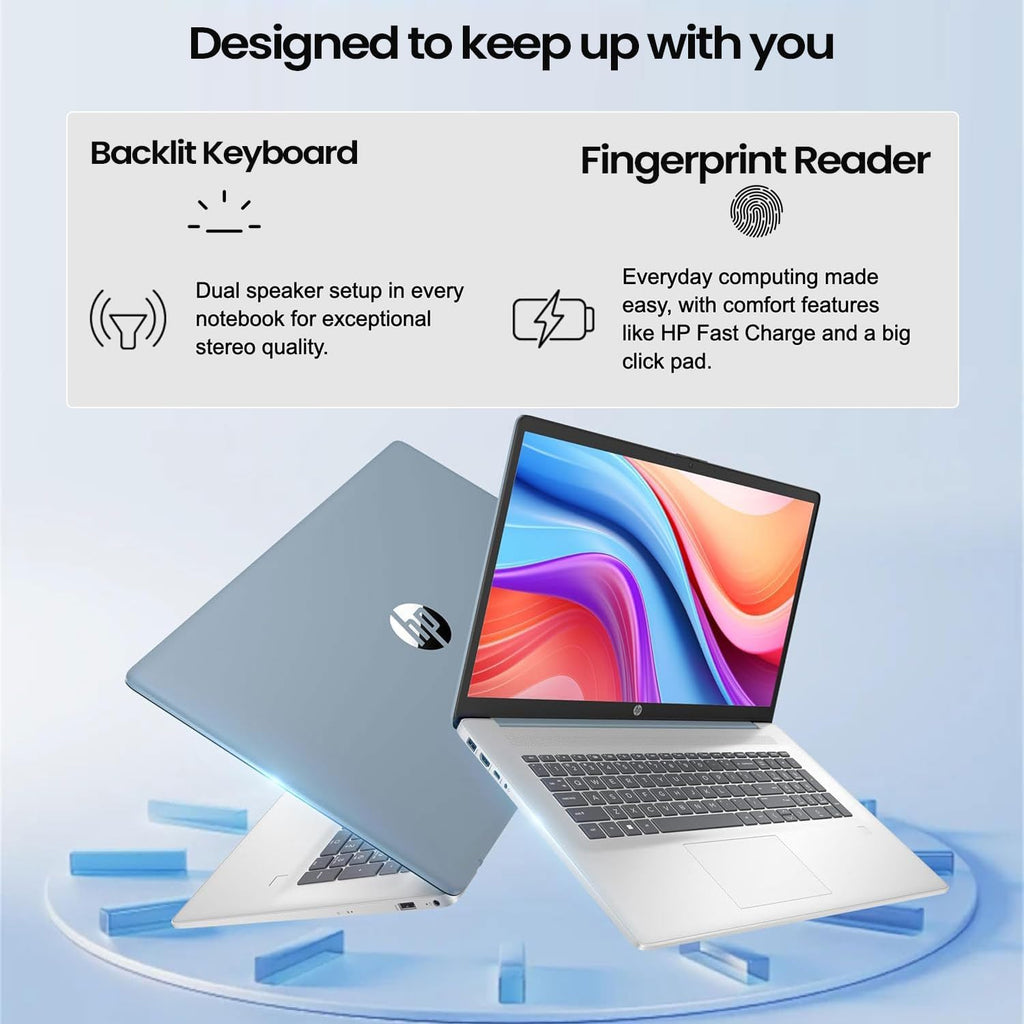 Ordinateur compact portable HP 17,3 pouces LED tactile pour professionnels et particuliers, processeur AMD Ryzen 5 7430U, 32 Go de RAM, SSD PCIe de 1 To, lecteur d'empreintes digitales, clavier rétroéclairé, webcam HD, HDMI, Wi-Fi 6, Windows 11 Pro