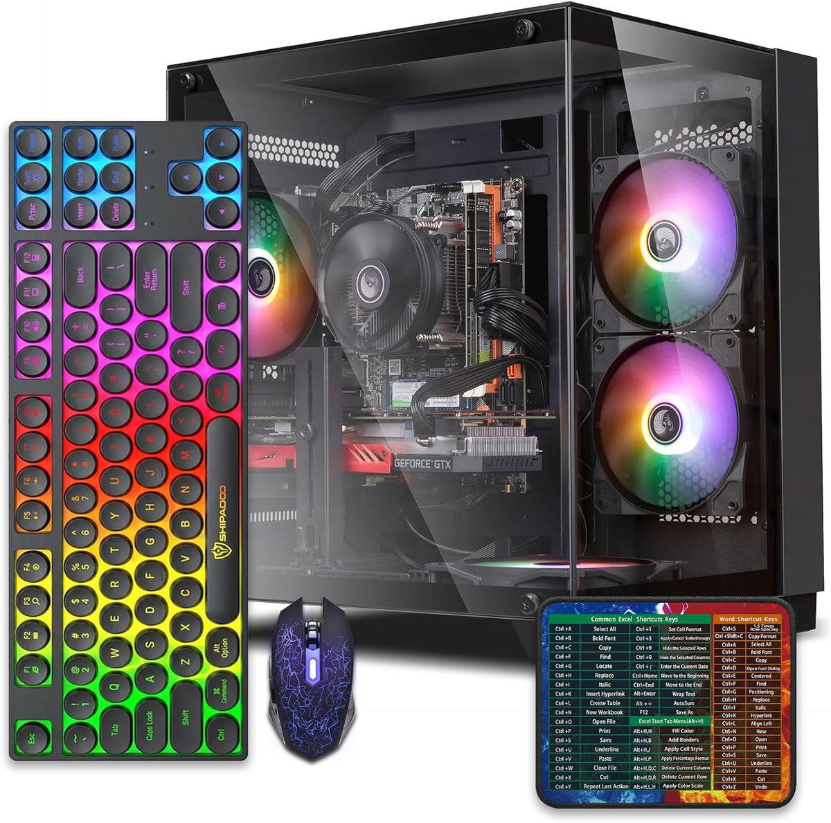 PC de bureau gaming pré-assemblé, processeur Intel Core i5 cadencé à 3,2-3,6 GHz, carte graphique RX550 doté de 4 Go de mémoire vidéo GDDR5, 16 Go de RAM, SSD NVMe de 512 Go, Wi-Fi 5, 4 ventilateurs RGB, Windows 11