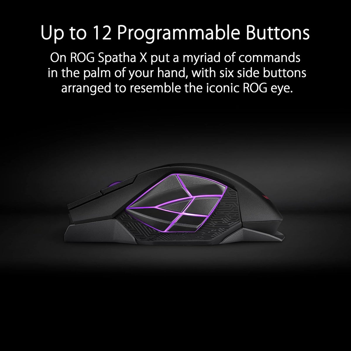 Souris gaming à connectivité sans fil ASUS ROG Spatha X – Design MMO/MOBA, 12 boutons programmables, pour droitier, 168 g, double mode (doté de connectivité filaire/2,4 GHz), 19 000 DPI, allant jusqu'à 67 h d'autonomie, station de charge magnétique…