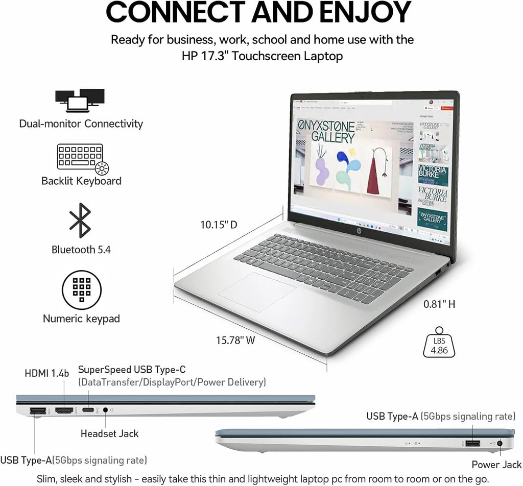 Ordinateur compact portable HP 17 pouces tactile, écran tactile HD+ IPS 17,3 pouces, PC professionnel avec intelligence artificielle, processeur Intel Core Ultra 7 de 15e génération (12 cœurs) + NPU, 32 Go de RAM DDR5, SSD de 2 To, Windows 11 Pro