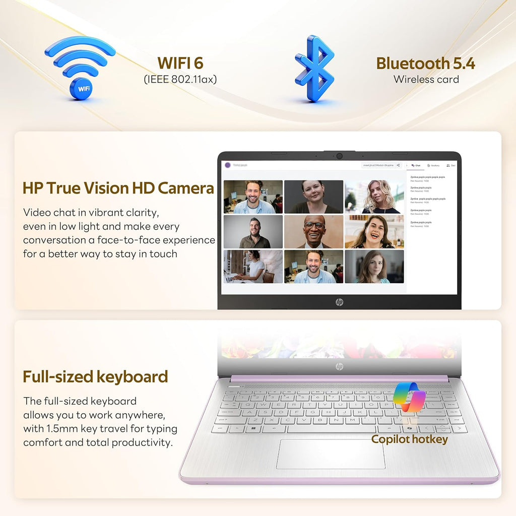 Ordinateur compact portable HP Flagship 14 HD pour étudiants et professionnels avec AI Copilot, processeur Intel quadricœur de 13e génération, 4 Go de RAM, 1,12 To de stockage (128 Go UFS + station d'accueil de 1 To), abonnement d'un an à Office