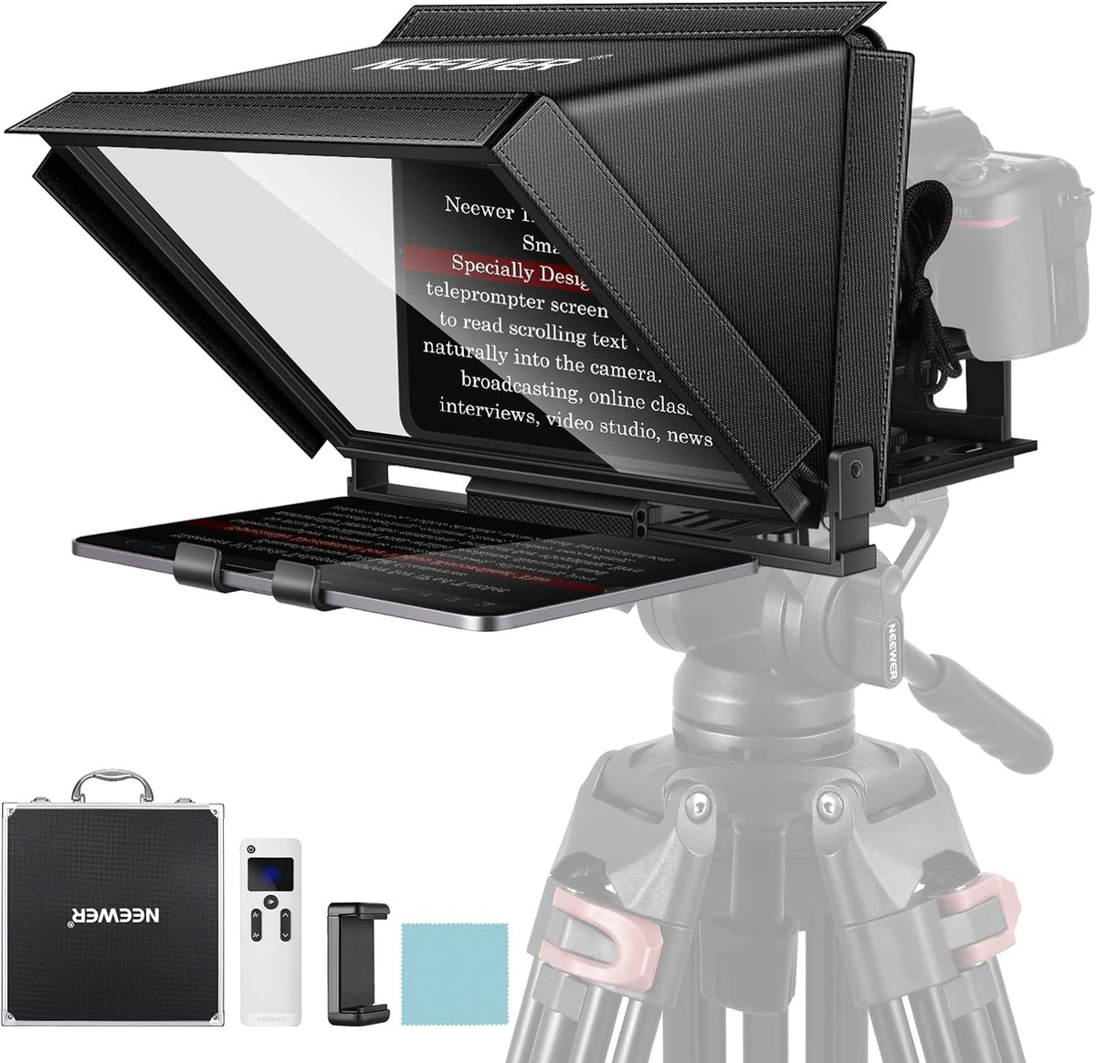 Téléprompteur Neewer X12 en alliage d'aluminium pour iPad, tablettes, smartphones et appareils photo reflex numériques dotée de télécommande