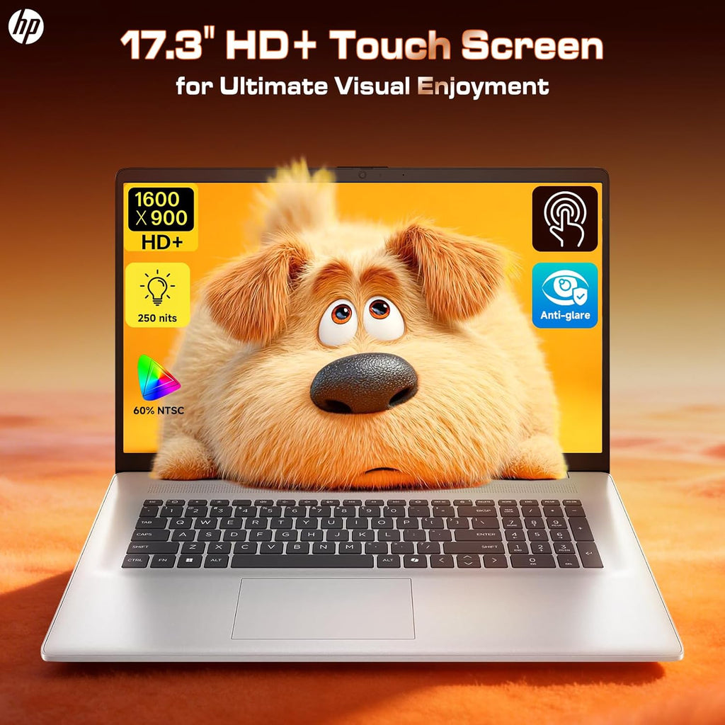 Ordinateur compact portable HP 2026 17 pouces tactile, Windows 11 Pro, Copilot AI, AMD Ryzen 5 7430U, écran tactile HD+ antireflet de 17,3 pouces, 32 Go de RAM, SSD de 2 To, charge rapide, webcam HD, Wi-Fi 6, Bluetooth 5.4, accessoires
