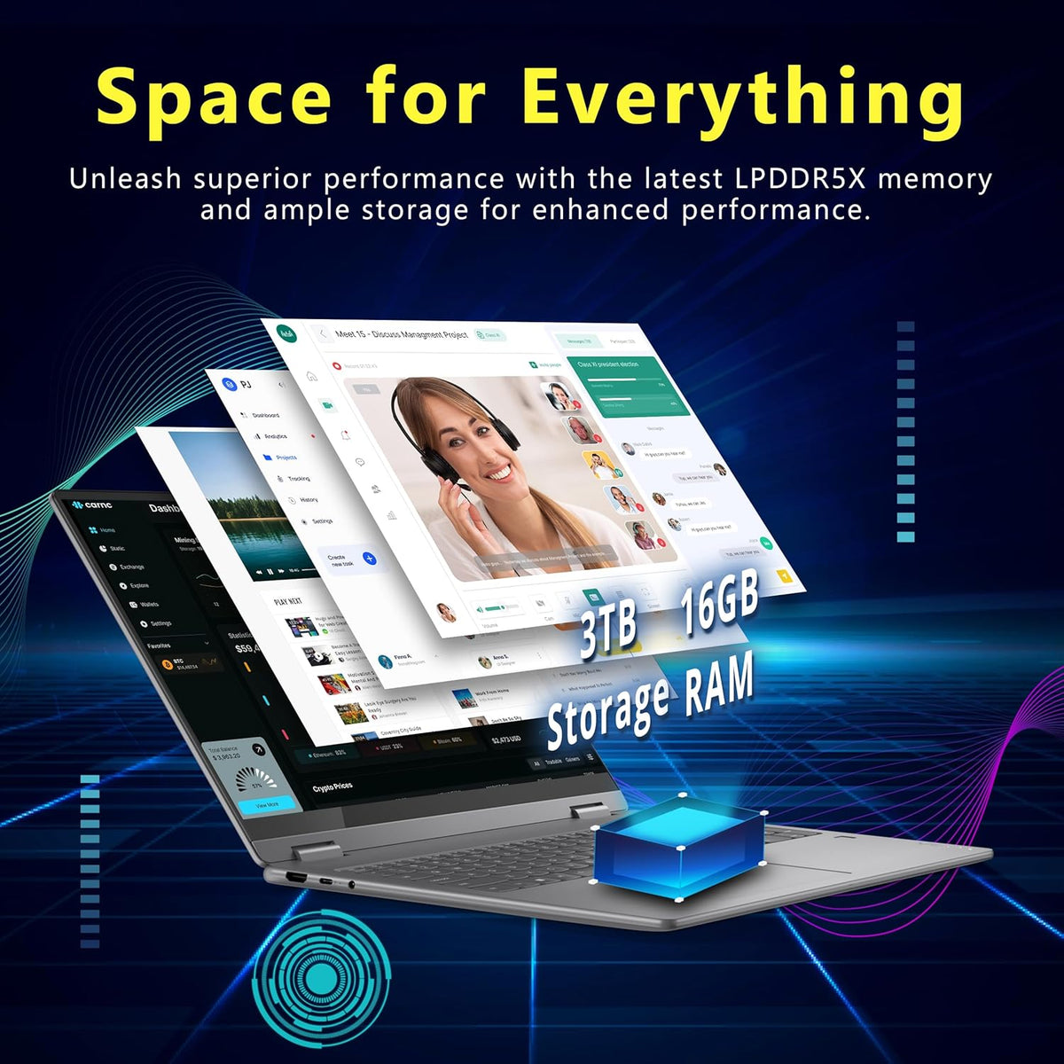 Ordinateur compact portable Lenovo Yoga 7i 2-en-1, écran tactile 2K de 16 pouces, processeur Intel Core Ultra 7 256 MHz, 16 Go de RAM LPDDR5X, disque dur de 3 To (SSD de 2 To et station d'accueil de 1 To), carte graphique Intel Arc, pavé numérique