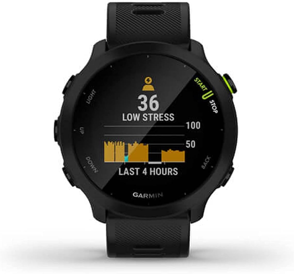 Montre de course GPS Garmin Forerunner 55 doté de suggestions d'entraînement quotidiennes, allant jusqu'à 2 semaines d'autonomie, noire (reconditionnée)