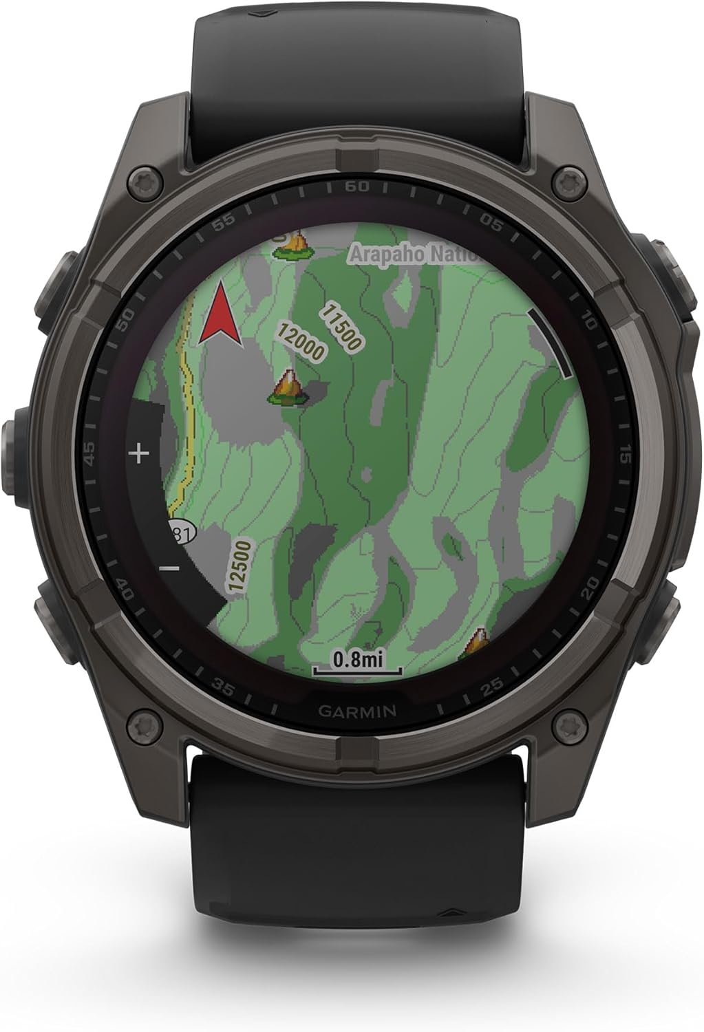 Présentation : Garmin Fenix 8 Premium Montre connectée multisport GPS pour la course à pied 51 mm, écran saphir solaire, étanche à l'énergie solaire, lampe torche intégrée, boîtier en titane DLC avec bracelet gris galet - Socle de chargement Signatur