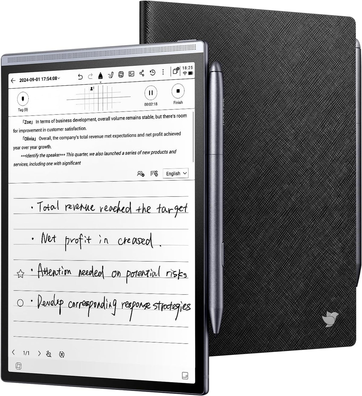 iflytek AINOTE Air 2 Bundle - Étui folio noir, Tablette tactile graphique 8,2 pouces avec stylet, transcription vocale et assistance multilingue pour la prise de notes et l'écriture, stylet et IA.