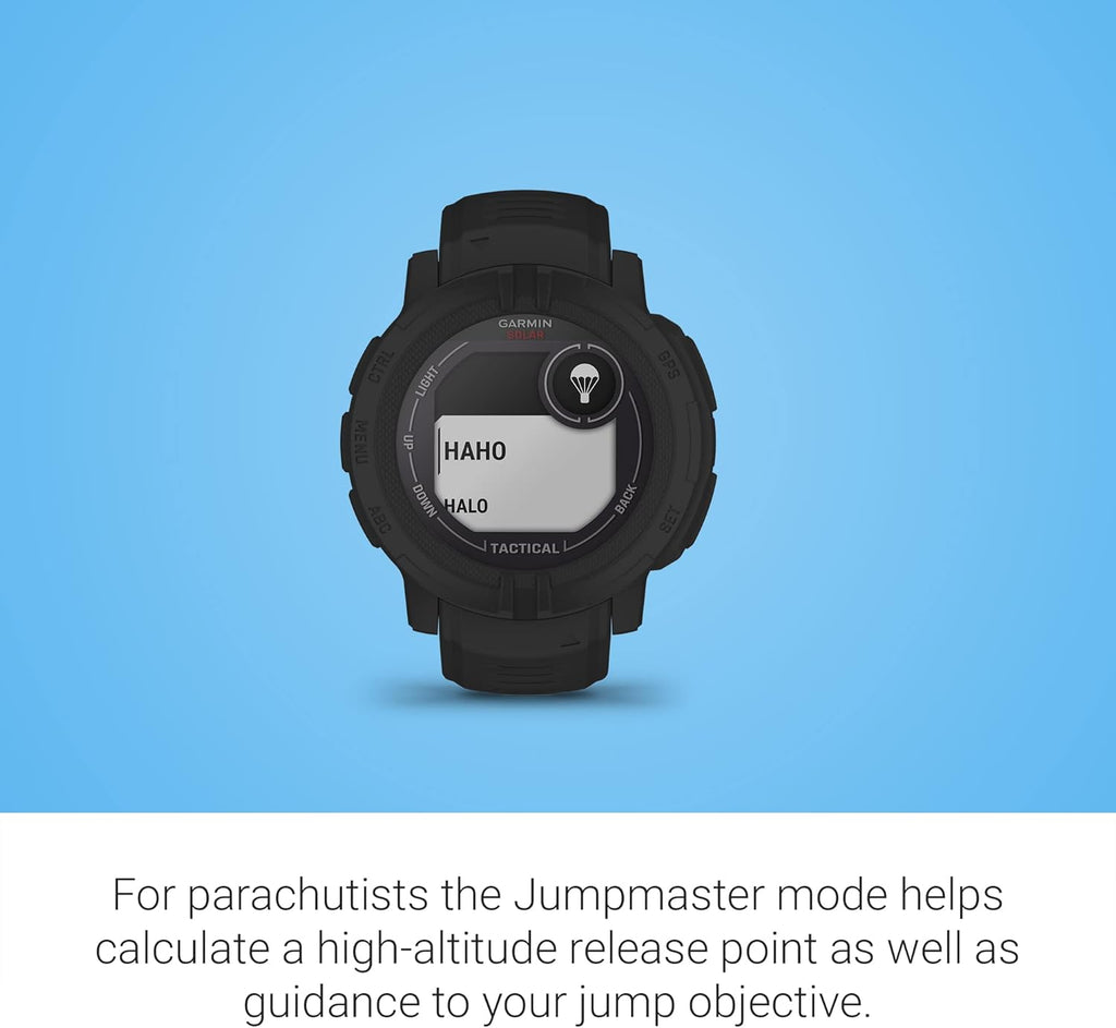 Montre Garmin Instinct 2 Solar Tactical-Edition robuste pour activités outdoor, doté de GPS, recharge solaire, conçue pour résister à tous les éléments, compatibilité multi-GNSS, fonction de retour en arrière et bien plus encore (noire).