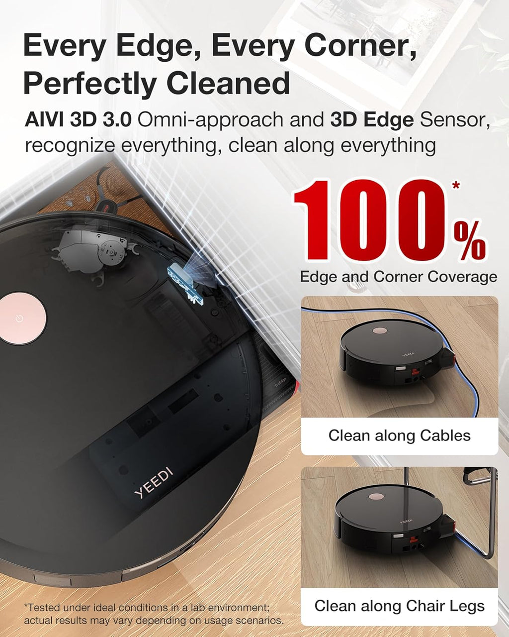 Aspirateur et laveur robot Yeedi S14 Plus, aspiration de 18 000 Pa, lavage à rouleau OZMO, ZeroTangle 2.0, capteur 3D TruEdge, station tout-en-un doté de lavage automatique à l'eau chaude et séchage automatique, noir