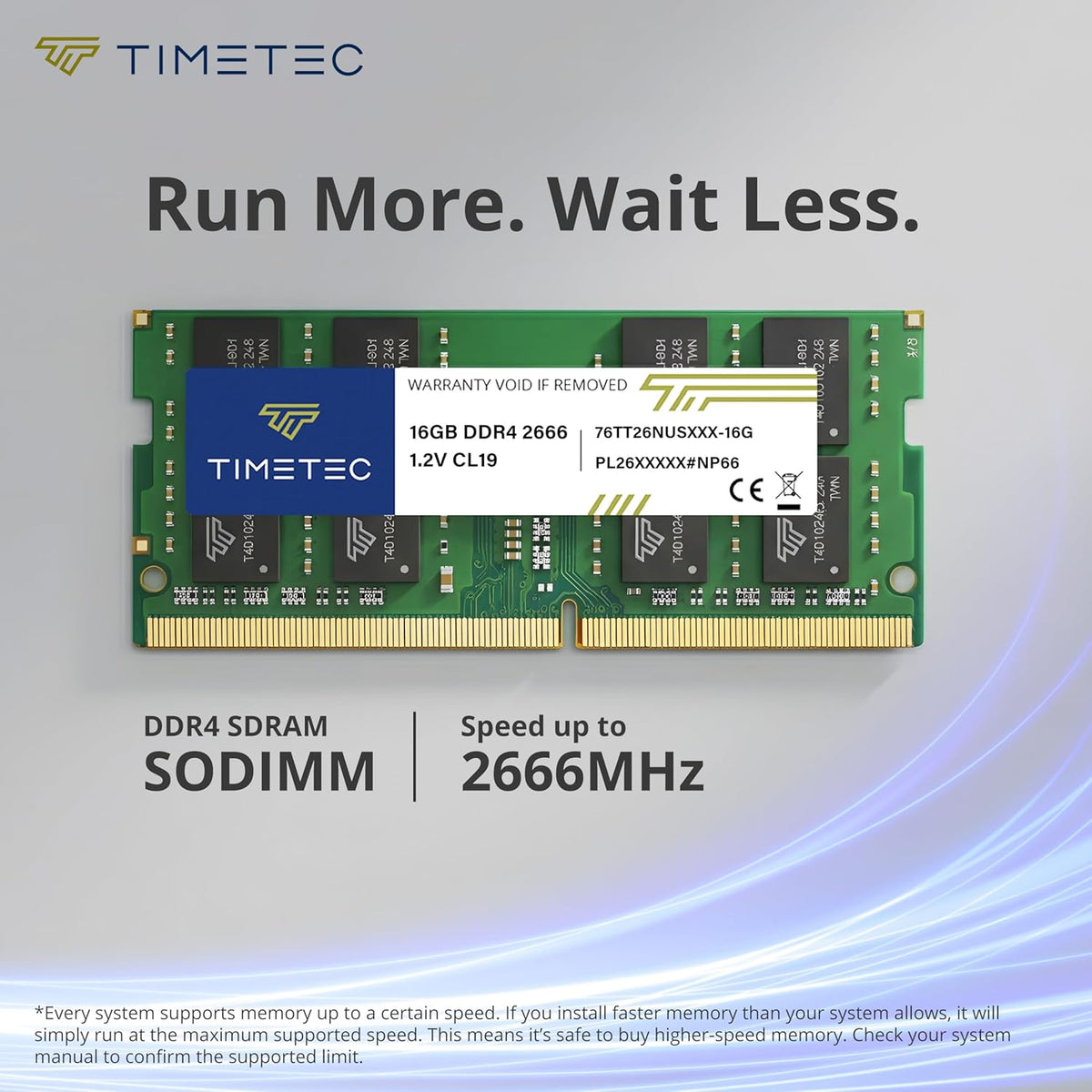 Mémoire vive Timetec Premium 16 Go DDR4 2666 MHz (PC4-2666V) PC4-21300 SODIMM pour ordinateur compact portable – Module de mémoire non-ECC sans tampon, 260 broches, 1,2 V, CL19, pour ordinateur compact portable, mini-PC et PC tout-en-un.