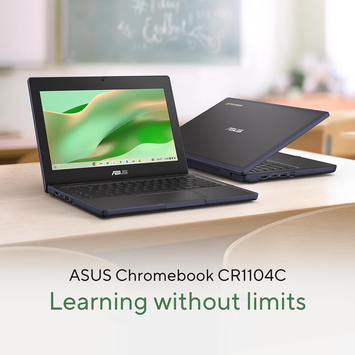 Chromebook ASUS CR11, ordinateur compact portable renforcé, écran 11,6", processeur Intel N100, 4 Go de RAM, 64 Go de stockage eMMC, protection antimicrobienne, clavier résistant aux éclaboussures, gris minéral CR1104CGA-AS44