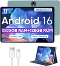 Tablette tactile WXUNJA Android 16, 11 pouces, processeur octocœur, 28 Go de RAM, 128 Go de ROM extensible jusqu'à 1 To, Widevine L1, batterie 8 000 mAh, Wi-Fi double bande 2,4/5 GHz, GPS et radio FM, caméras 5 et 8 MP, étui inclus, bleu