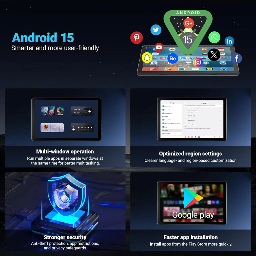 Tablette tactile Android 15, 10 pouces, 16 Go de RAM, 32 Go de ROM extensible jusqu'à 1 To, Wi-Fi 6 et Bluetooth 5.4, processeur 5 cœurs, écran tactile IPS HD, autonomie de plus de 8 heures, double caméra, tablette portable pour enfants et adultes, c