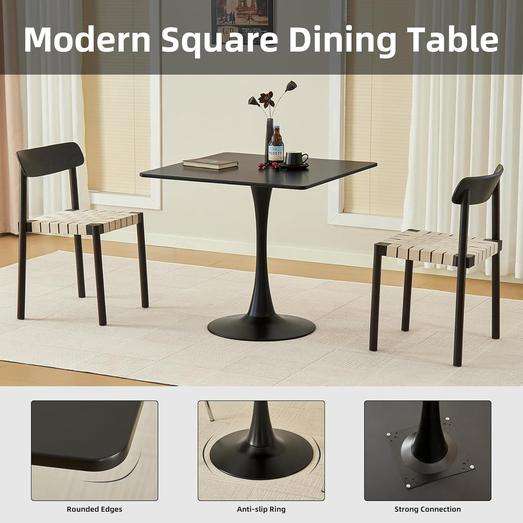 Table de salle à manger carrée, table tulipe de 80 cm dotée de plateau épais et pied en métal, table bistro moderne du milieu du siècle pour cuisine, petits espaces, salon, café (noir)