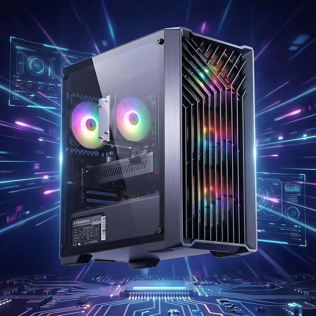 Ordinateur de bureau gaming STGAubron : processeur Intel Core i7 allant jusqu'à 3,9 GHz, carte graphique GeForce RTX 2060 6 Go, 32 Go de RAM, SSD de 512 Go, Wi-Fi 6, Bluetooth 5.0, 4 ventilateurs RGB, Windows 11 Famille.