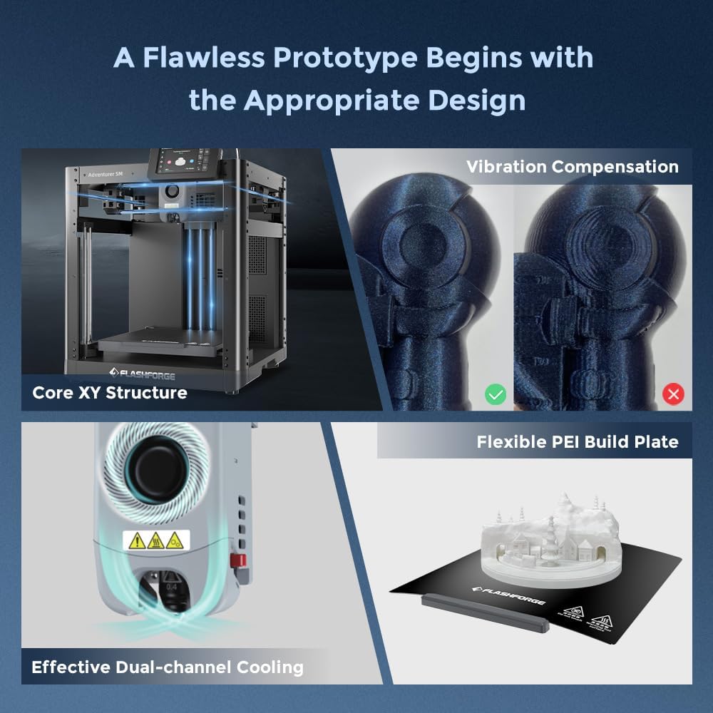 Imprimante 3D FLASHFORGE AD5M : Calibrage entièrement automatique, impression en un clic, vitesse maximale de 600 mm/s, structure CoreXY entièrement métallique pour une impression de précision, buse à changement réactif et facile d'entretien, volume…